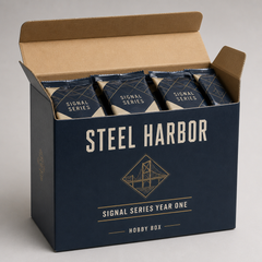 Steel Harbor Signal Series Year One Hobby Box opened to show sealed foil packs
