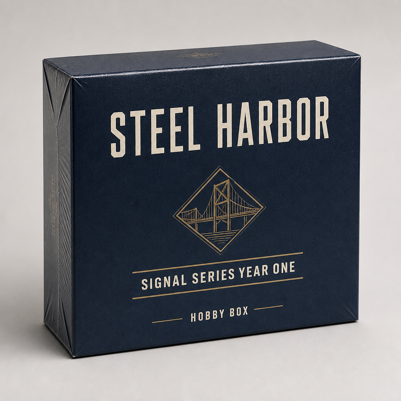 Steel Harbor Signal Series Year One Hobby Box, three-quarter studio photograph on a light gray background